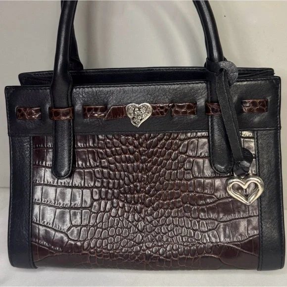 Brighton Black and Brown Croc-Embossed Satchel - Picture 2 of 11